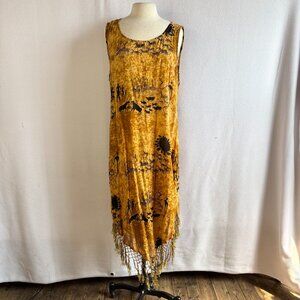 African Print Boho Sleeveless Fringed Asymetrical Hem Summer Dress